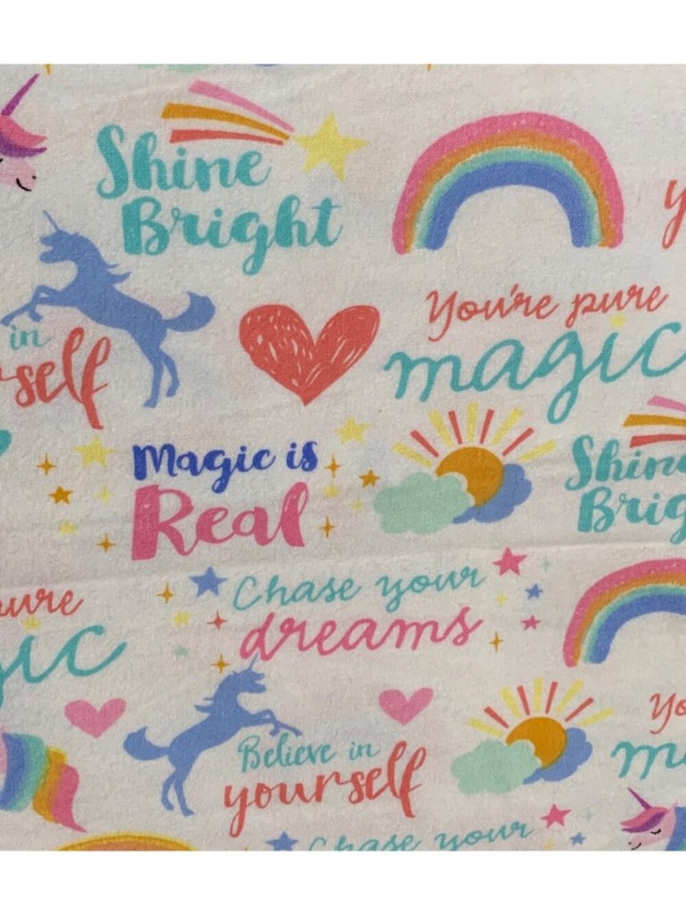 Jo-Ann Snuggle Unicorn Rainbow Inspirational Flannel Fabric 22" x 44"